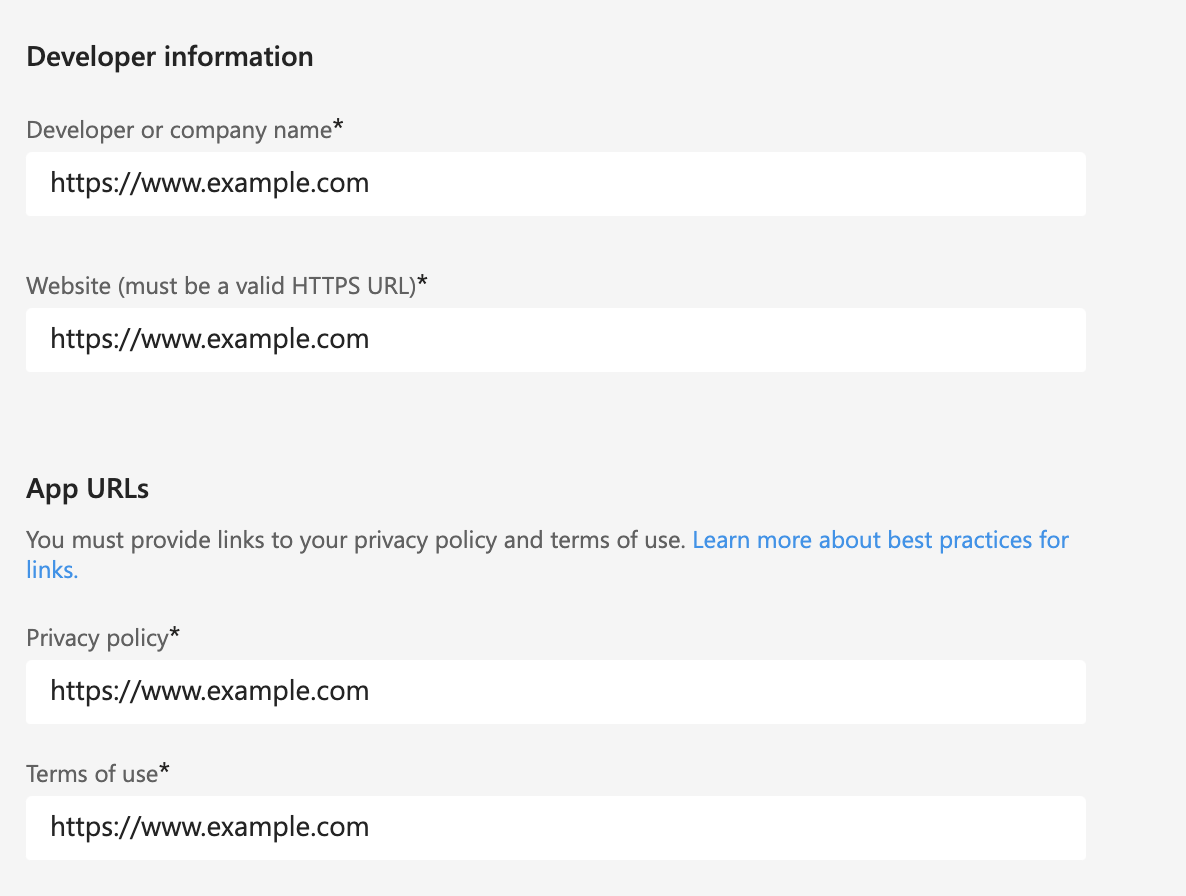 Developer information & App URLs